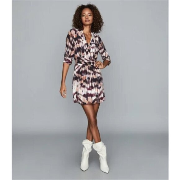 💕REISS💕 Orla Mini Dress ~ Ikat Print US 8 - Picture 3 of 15